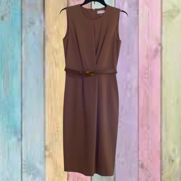 Calvin Klein Dresses & Skirts - Calvin Klein Taupe Brown Belted Sleeveless Sheath Dress
